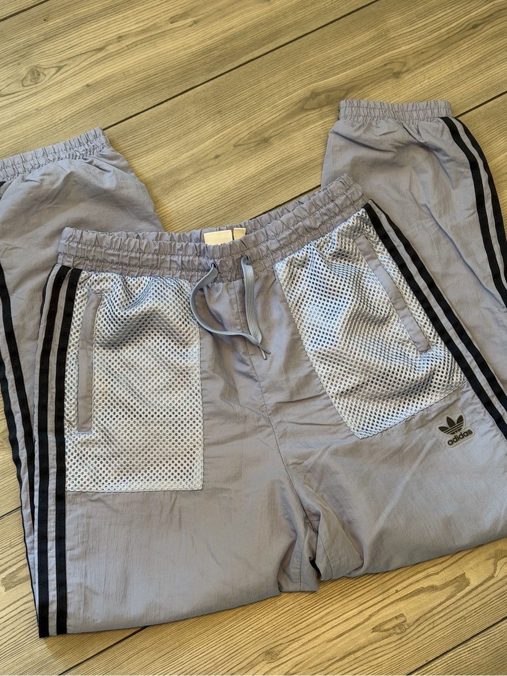 Adidas Originals Dusty Lavender Gray Track Pants Navy Stripes Women’s M